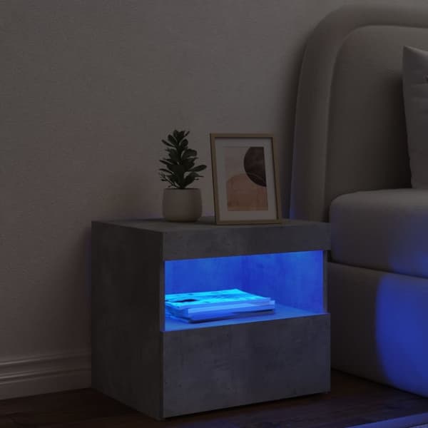 The Living Store Yöpöytä LED-valoilla betoninharmaa 50x40x45 cm - Yöpöydät