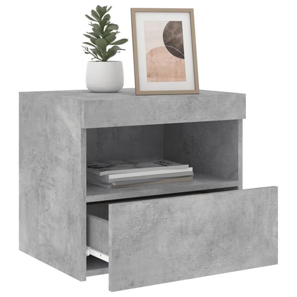 The Living Store Yöpöytä LED-valoilla betoninharmaa 50x40x45 cm - Yöpöydät