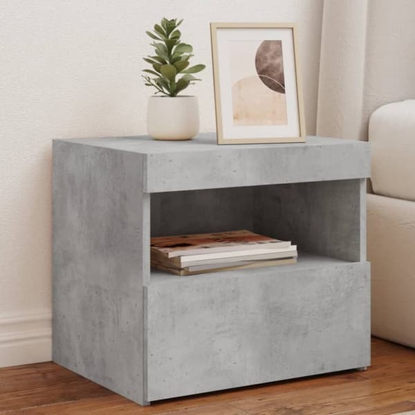 The Living Store Yöpöytä LED-valoilla betoninharmaa 50x40x45 cm - Yöpöydät