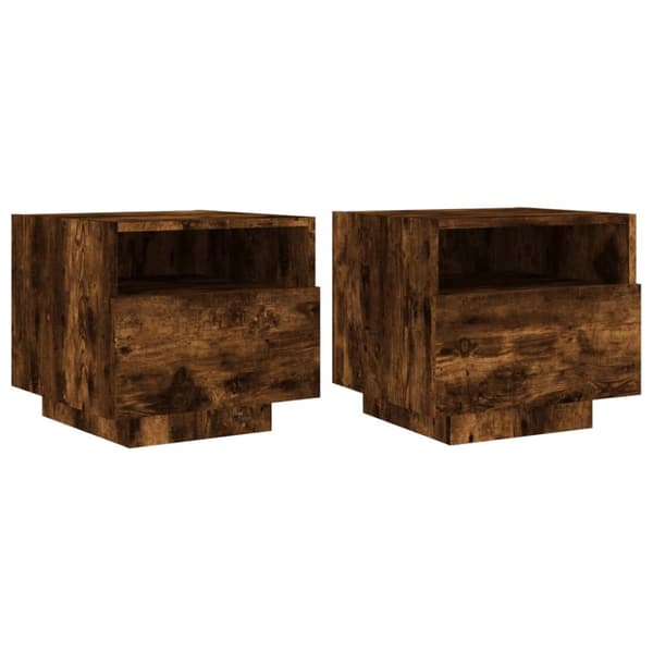 The Living Store Yöpöytä LED-valoilla 2 kpl savutammi 40x39x37 cm - Yöpöydät