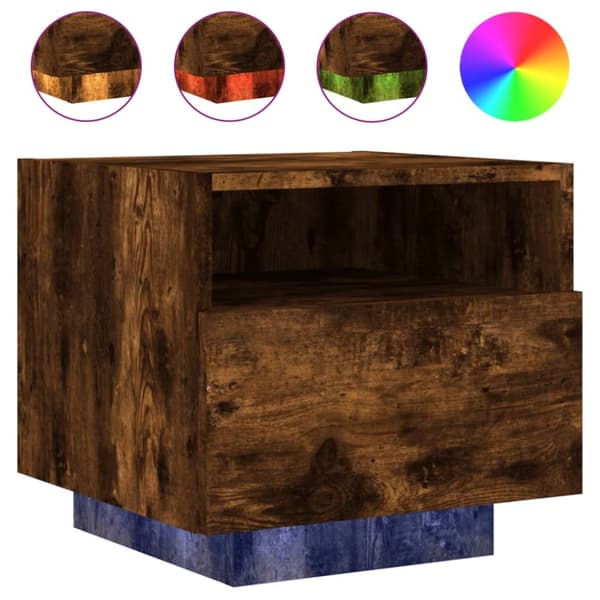 The Living Store Yöpöytä LED-valoilla 2 kpl savutammi 40x39x37 cm -  Yöpöydät