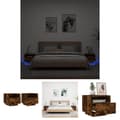 Pikkukuva 1 / 11: The Living Store Yöpöytä LED-valoilla 2 kpl savutammi 40x39x37 cm -  Yöpöydät