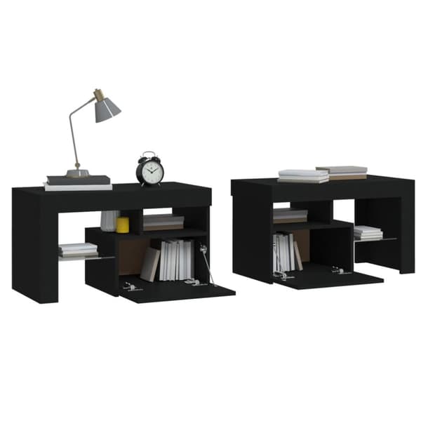 The Living Store Sängbord med LED 2 st svart 70x36,5x40 cm - Nattduksbord