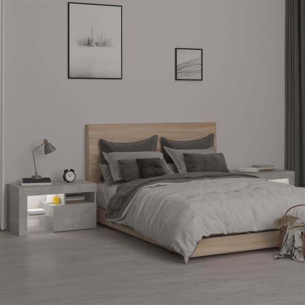 The Living Store Yöpöydät 2 kpl LED-valoilla betoninharmaa 70x36,5x40 cm - Yöpöydät
