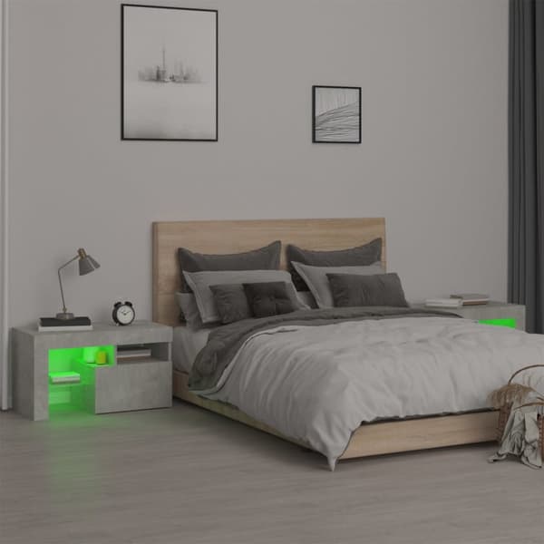 The Living Store Yöpöydät 2 kpl LED-valoilla betoninharmaa 70x36,5x40 cm -  Yöpöydät