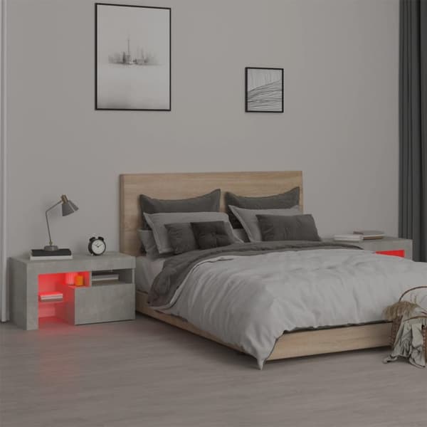 The Living Store Yöpöydät 2 kpl LED-valoilla betoninharmaa 70x36,5x40 cm - Yöpöydät
