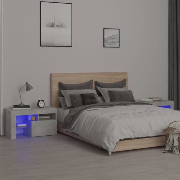 The Living Store Yöpöydät 2 kpl LED-valoilla betoninharmaa 70x36,5x40 cm - Yöpöydät
