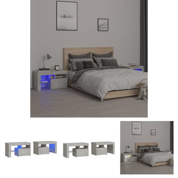 The Living Store Yöpöydät 2 kpl LED-valoilla betoninharmaa 70x36,5x40 cm -  Yöpöydät