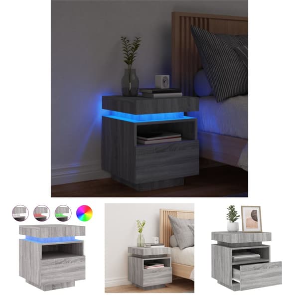 The Living Store sengebord med LED-lys 40x39x48,5 cm grå sonoma-eg - Natborde