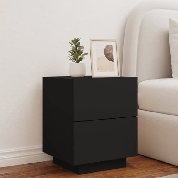 The Living Store sengebord med LED-lys konstrueret træ sort - Natborde