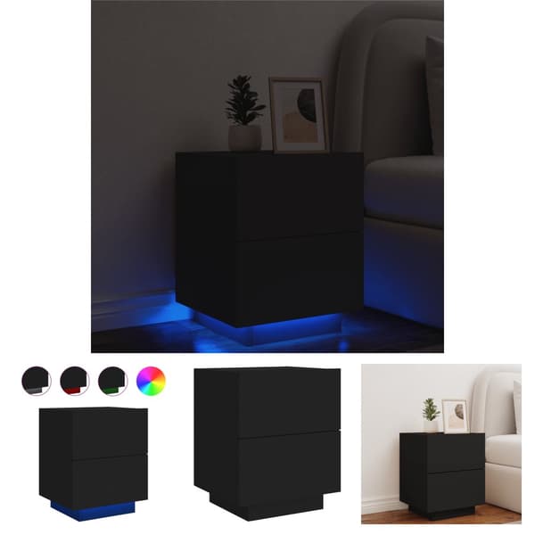 The Living Store sengebord med LED-lys konstrueret træ sort -  Natborde