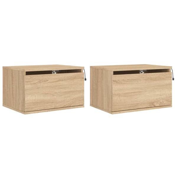 The Living Store Väggmonterade sängbord med LED-lampor 2 st sonoma-ek - Nattduksbord