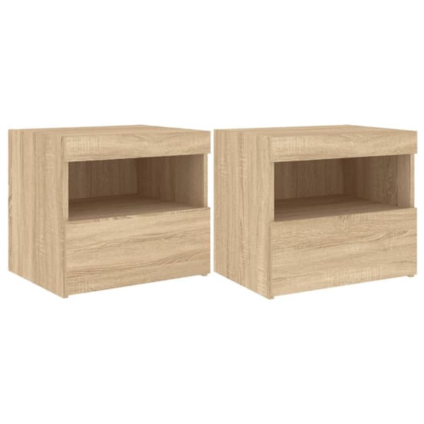 The Living Store sengeborde 2 stk. med LED-lys 50x40x45 cm sonoma-eg - Natborde