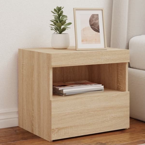 The Living Store sengeborde 2 stk. med LED-lys 50x40x45 cm sonoma-eg - Natborde
