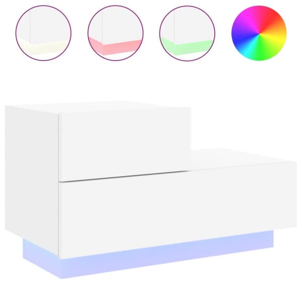 The Living Store sengebord med LED-lys 70x36x40,5 cm hvid - Natborde