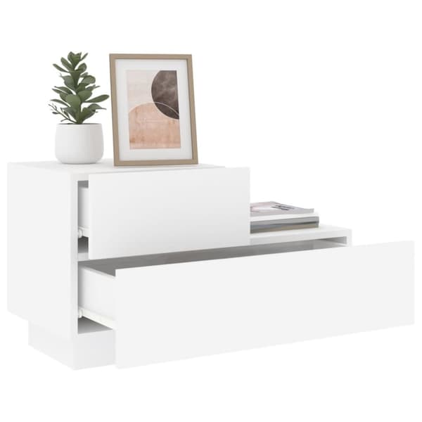 The Living Store sengebord med LED-lys 70x36x40,5 cm hvid -  Natborde