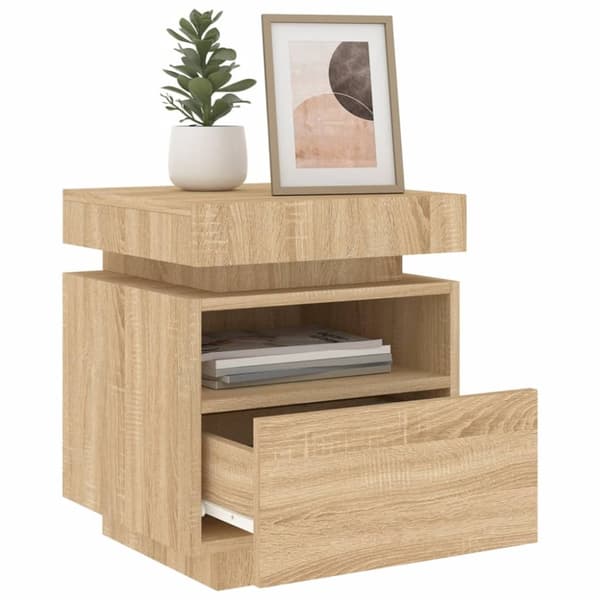 The Living Store Sängbord med LED-belysning 2 st sonoma-ek 40x39x48,5 cm -  Nattduksbord