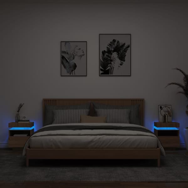 The Living Store Sängbord med LED-belysning 2 st sonoma-ek 40x39x48,5 cm -  Nattduksbord