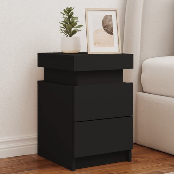 The Living Store Sängbord med LED-lampor 2 st svart 35x39x55 cm - Nattduksbord