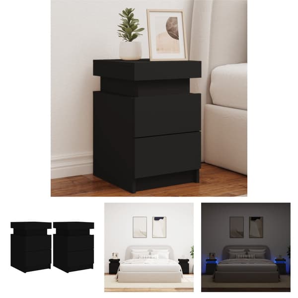 The Living Store Sängbord med LED-lampor 2 st svart 35x39x55 cm - Nattduksbord
