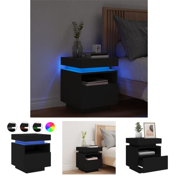 The Living Store Yöpöytä LED-valoilla musta 40x39x48,5 cm -  Yöpöydät