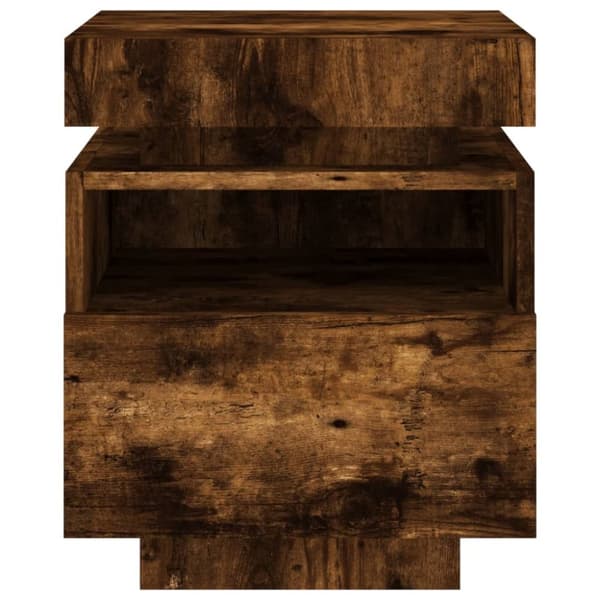 The Living Store sengebord med LED-lys 40x39x48,5 cm røget egetræsfarve - Natborde