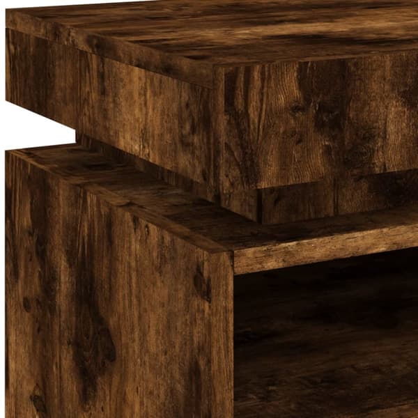 The Living Store sengebord med LED-lys 40x39x48,5 cm røget egetræsfarve - Natborde