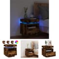 Miniatyrbillede 1 af 11: The Living Store sengebord med LED-lys 40x39x48,5 cm røget egetræsfarve -  Natborde