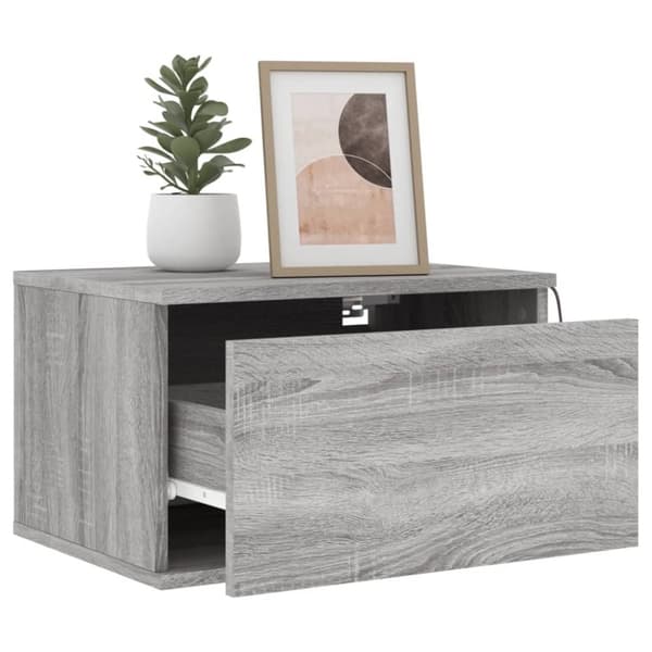 The Living Store Seinäkiinnitettävät yöpöydät LED-valoilla 2 kpl harmaa Sonoma - Yöpöydät
