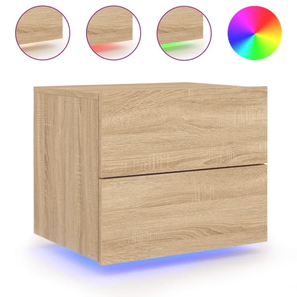The Living Store væghængt sengebord med LED-lys sonoma-eg - Natborde