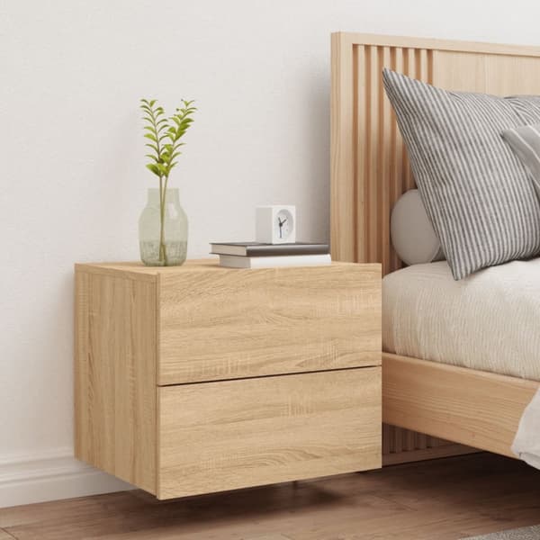 The Living Store væghængt sengebord med LED-lys sonoma-eg - Natborde