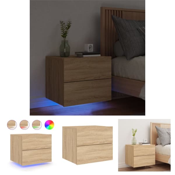 The Living Store væghængt sengebord med LED-lys sonoma-eg - Natborde