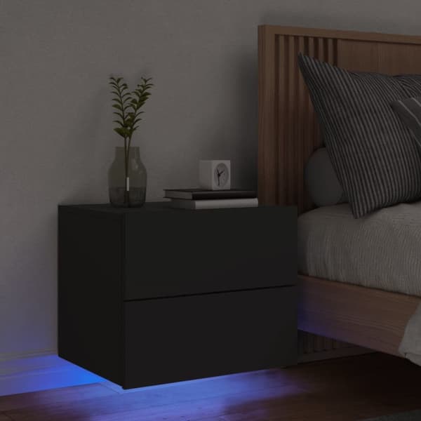The Living Store væghængt sengebord med LED-lys sort - Natborde