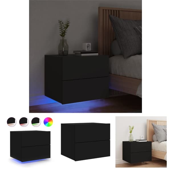The Living Store væghængt sengebord med LED-lys sort - Natborde