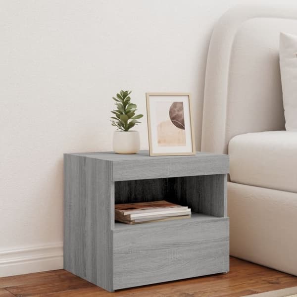 The Living Store sengebord med LED-lys 50x40x45 cm grå sonoma-eg - Natborde