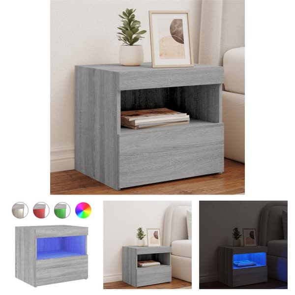 The Living Store sengebord med LED-lys 50x40x45 cm grå sonoma-eg - Natborde