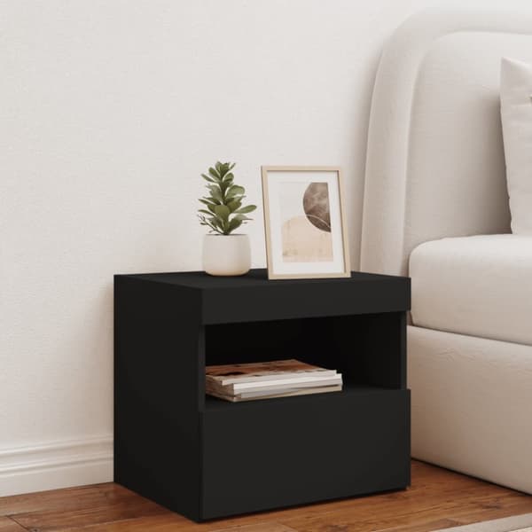 The Living Store sengebord med LED-lys 50x40x45 cm sort - Natborde