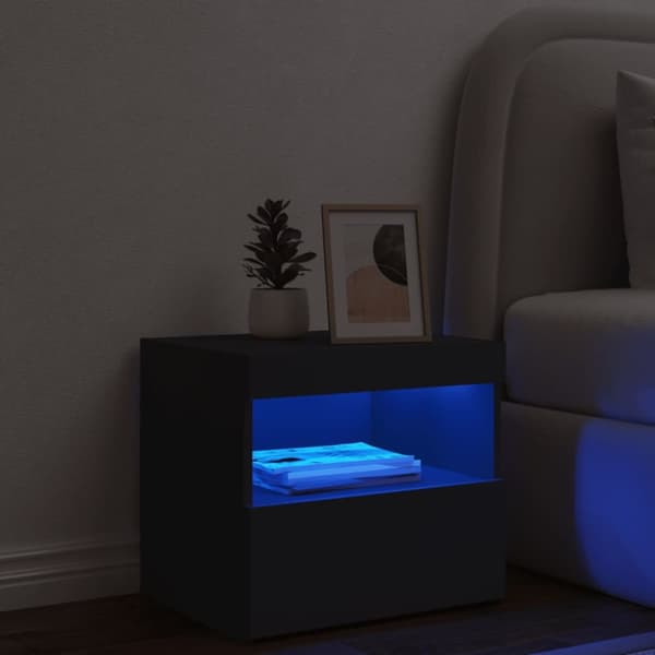 The Living Store sengebord med LED-lys 50x40x45 cm sort - Natborde