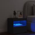 Miniatyrbillede 5 af 11: The Living Store sengebord med LED-lys 50x40x45 cm sort -  Natborde