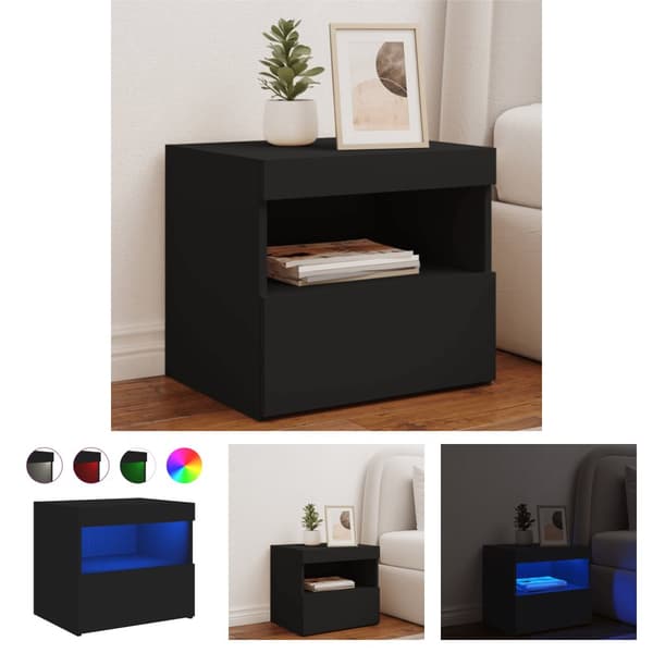 The Living Store sengebord med LED-lys 50x40x45 cm sort - Natborde