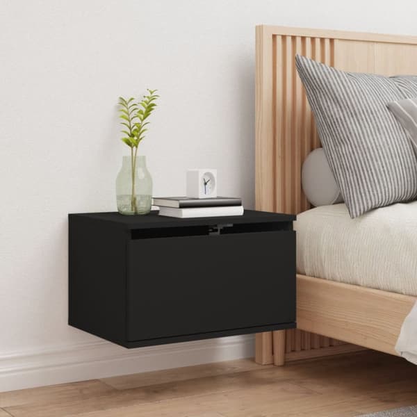The Living Store væghængt sengebord med LED-lys sort -  Natborde