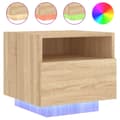 Miniatyrbillede 3 af 11: The Living Store sengebord med LED-lys 40x39x37 cm sonoma-eg -  Natborde