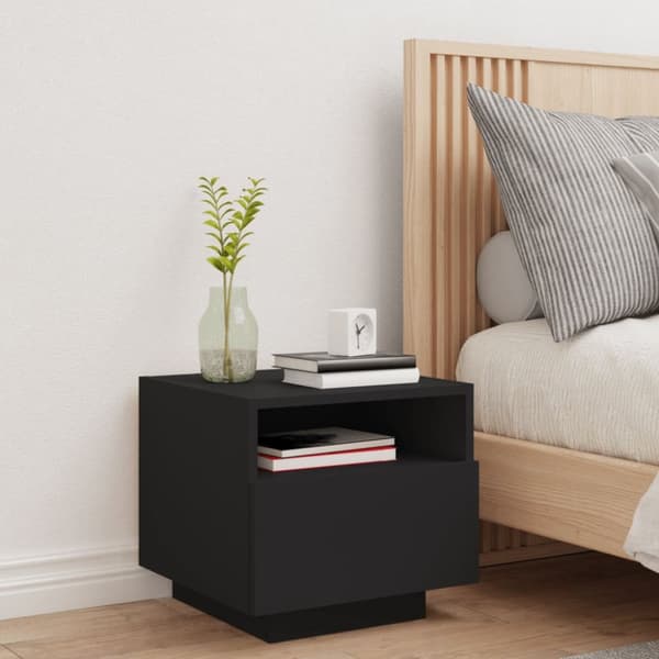 The Living Store Sängbord med LED-belysning svart 40x39x37 cm - Nattduksbord
