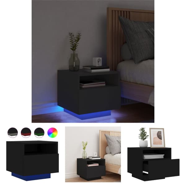 The Living Store Sängbord med LED-belysning svart 40x39x37 cm -  Nattduksbord
