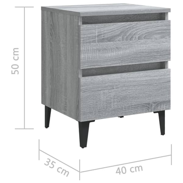 Natborde - Living sengebord med metalben 40x35x50 cm grå sonoma-eg