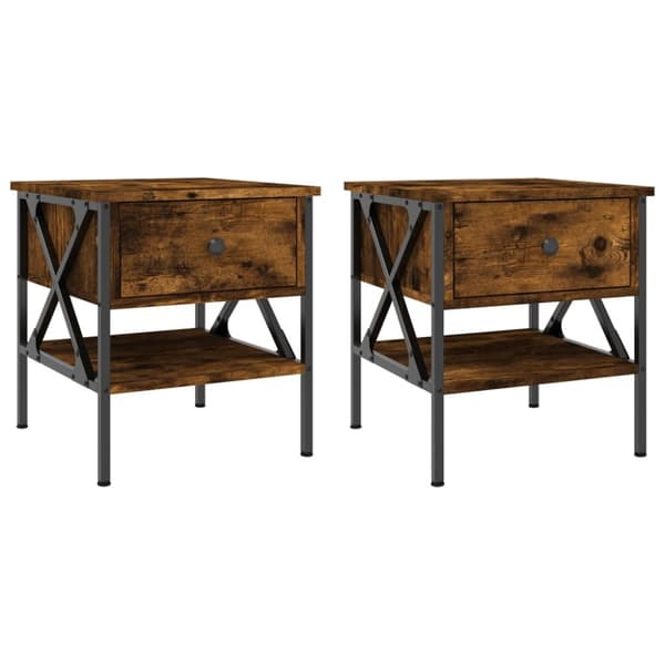 Natborde - Living sengeborde 2 stk. 40x42x45 cm konstrueret træ røget egetræ