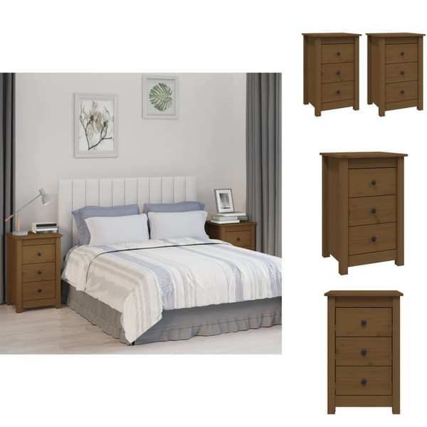 Natborde - Living sengeborde 2 stk. 40x35x61,5cm massivt fyrretræ gyldenbrun