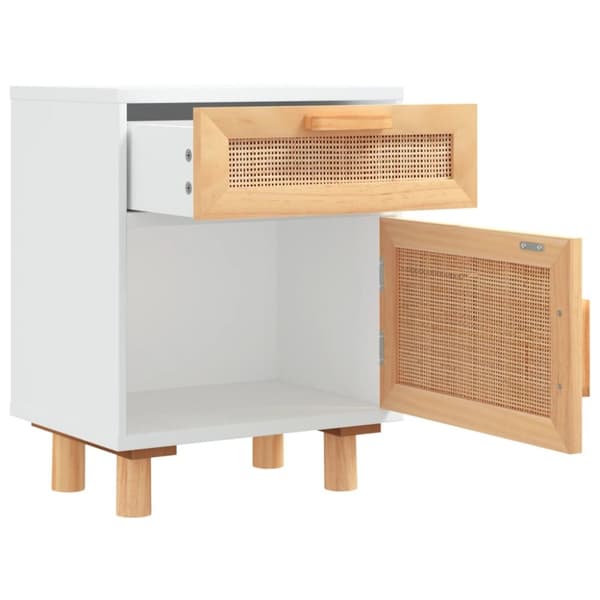 Natborde - Living sengebord massivt fyrretræ og naturlig rattan hvid