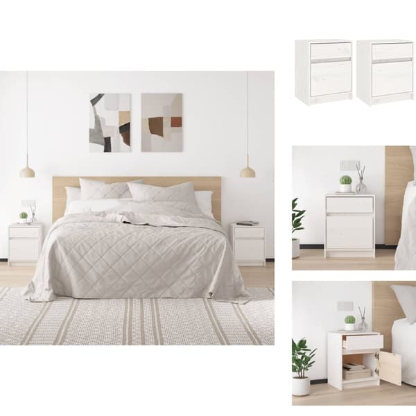Natborde - Living sengeskabe 2 stk. 40x31x50 cm massivt fyrretræ hvid