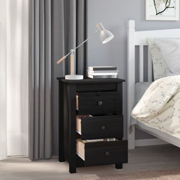 Natborde - Living sengeborde 2 stk. 40x35x61,5 cm massivt fyrretræ sort